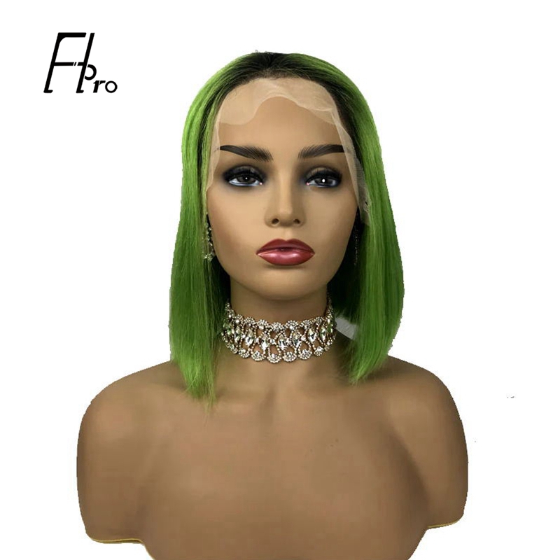 Green Bob Wig 180% Density Straight 13×4 Lace Front Human Hair Wig Natural Hairline